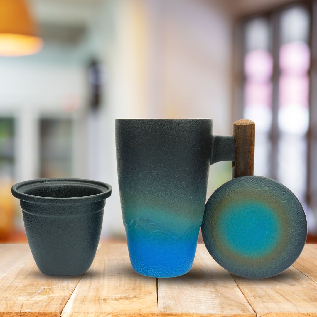 Filter Teetasse mit Holzgriff und Keramiksieb All-in One 300ml - LUNDAVY