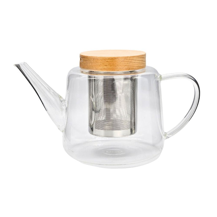 Glas-Teekanne mit Filtereinsatz und Holzdeckel 1L - LUNDAVY