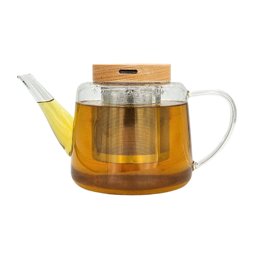 Glas-Teekanne mit Filtereinsatz und Holzdeckel 1L – Lundavy