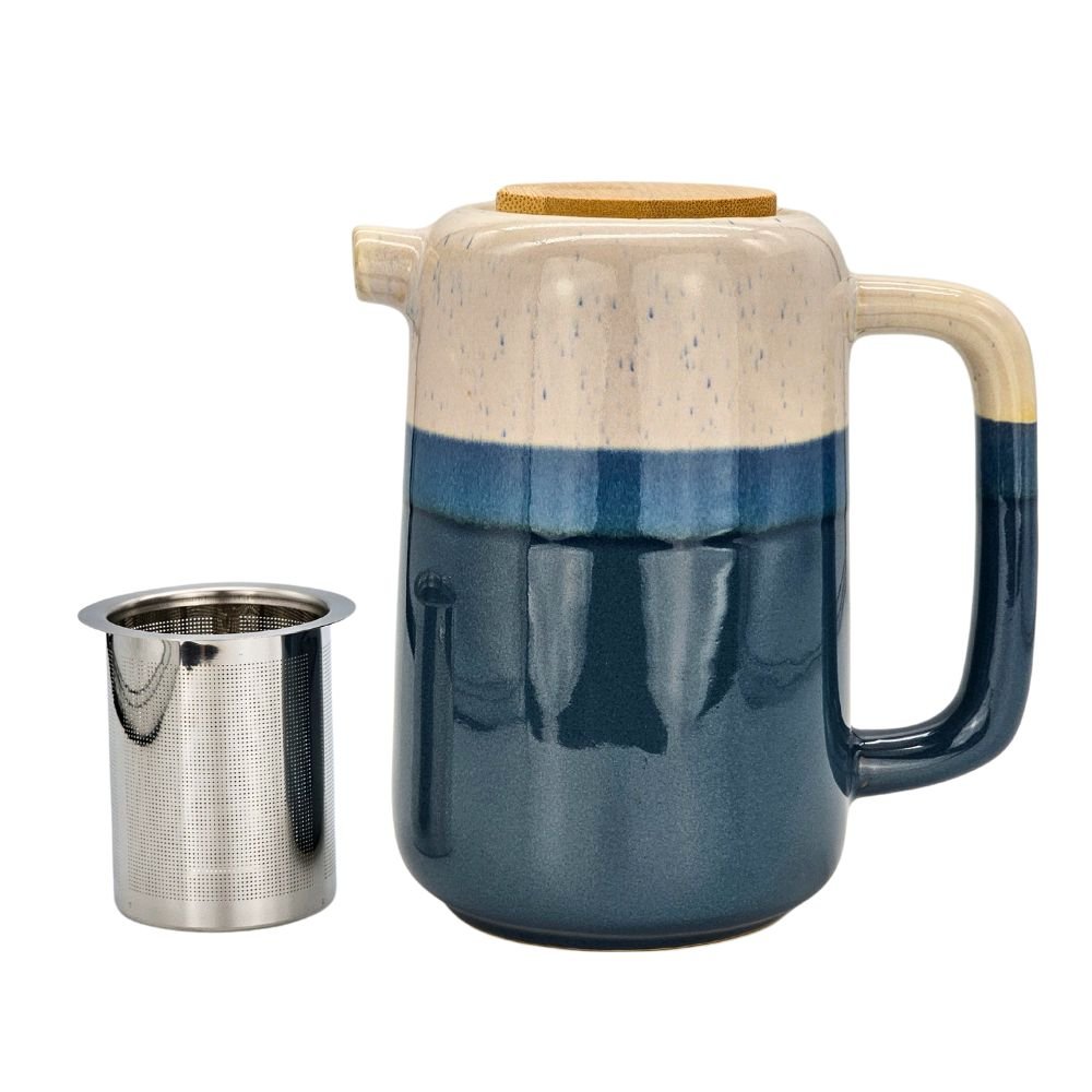 Keramik-Teekanne mit Filtereinsatz und Holzdeckel 900ml - LUNDAVY