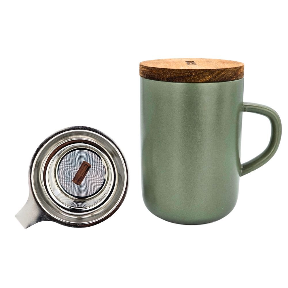 Robuste Keramik-Teetasse mit Filtereinsatz und Holzdeckel 475ml - LUNDAVY