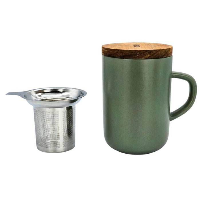 Robuste Keramik-Teetasse mit Filtereinsatz und Holzdeckel 475ml - LUNDAVY