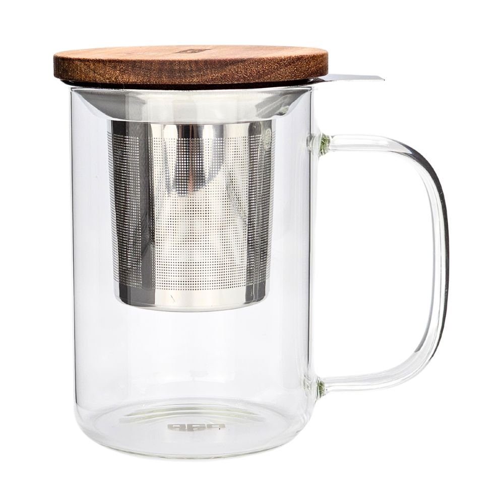 Teeglas mit Filtereinsatz und Holzdeckel 450ml - LUNDAVY